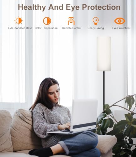 luckystyle Dimmable Floor Standing Tall Lamp, 12W Led Bulb with Lampshade, Foot Switch, Remote Custom Color Temperature Po...