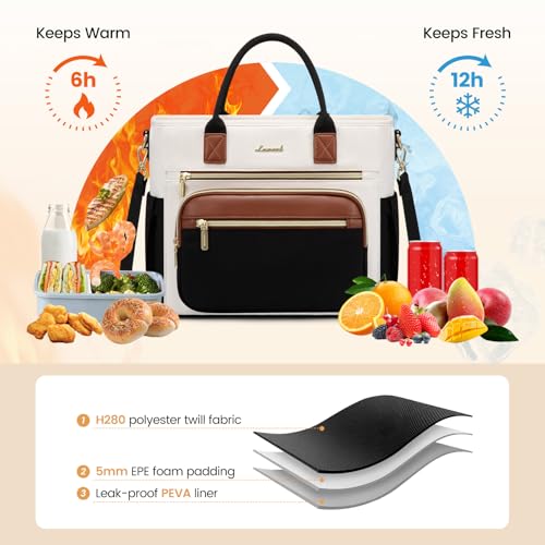 LOVEVOOK Insulated Lunch Bag Women,Wide Opening Adult Lunch Box Women,Large Leakproof Cooler Bag for Work Picnic Beach Fam...