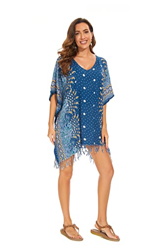 Beautybatik Women Plus Size Tunic Tops Boho Flora Printed Short Sleeve V Neck Shirt XL to 4X