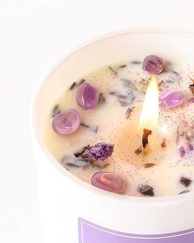 AOOVOO Lavender Scented Candles for Women - Aromatherapy Candle with Crystals Inside, 10oz Soy Candles for Home Scented, B...
