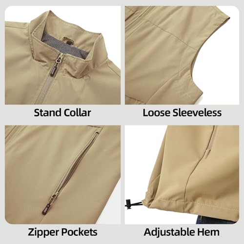 EIGIOO Men's Lightweight Vest Outerwear with Multi Pockets Windproof Sleeveless Jacket for Travel Outdoor Golf