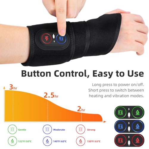 Cordless Wrist Hand Heating Pad Massage for Pain Relief, Rechargeable Heated Wrist Brace for Carpal Tunnel, Red Light Ther...