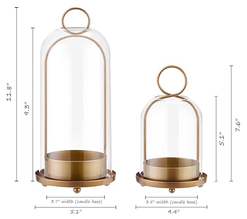 Gdfmsc Hurricane Metal & Glass Candle Holder Gold Set of 2, Decorative Candlestick Pillar Candle Holder with Clear Glass f...
