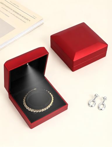 Hatori Luxury Bracelet Box, Velvet Jewelry Bangle Box Storage Case Organizer Holder with LED Light for Wedding, Engagemen...