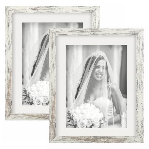 TOFOREVO Picture Frames 8x10 Set of 2 Distressed White Wood Grain Photo Frame for Gallery Wall Mounting or Tabletop Display