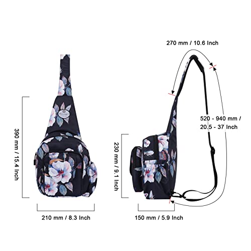 HUA ANGEL Floral Sling Bag, Small Lightweight Crossbody Shoulder Chest Bag for Men & Women Compact Travel Hiking Mini Daypack