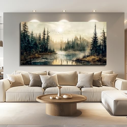 FUHAIHUA Canvas Wall Art For Living Room Large Wall Decor For Bedroom Modern Office Wall Decorations Forest River Landscap...