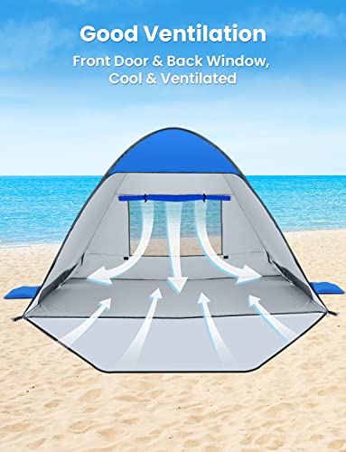 Glymnis Pop Up Beach Tent Beach Shade Tent for 1-4 Persons Sun Shelter UPF 50+ Enclose Zipper Door Portable Easy Up Beach ...