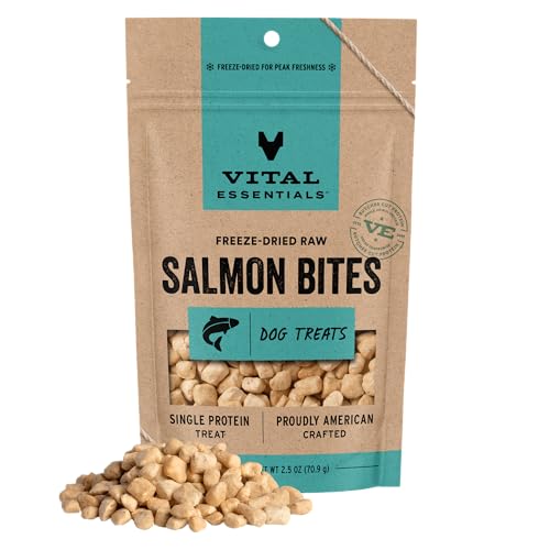 Vital Essentials Freeze Dried Dog Treats | Salmon Bites, Single Protein | Premium Quality | Grain Free Training Treats for...