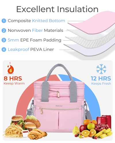 Hedcaw Lunch Box for Women Double Deck Insulated Lunch Bag Women Expandable Leakproof Reusable Lunch Cooler Bag for Work, ...