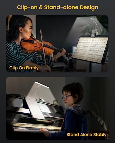 Glocusent Super Bright Eye-Caring Music Stand Light, Clip on Piano Lamp with 3 Colors & 5 Brightness Levels, 57 LEDs, USB-...
