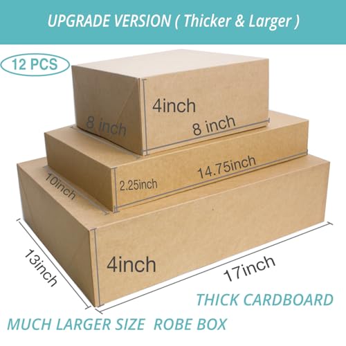12 Rustic Kraft Gift Wrap Boxes with Lids for wrapping Large Clothes (Assorted sizes for wrapping Robes,Blankets, Coat, an...