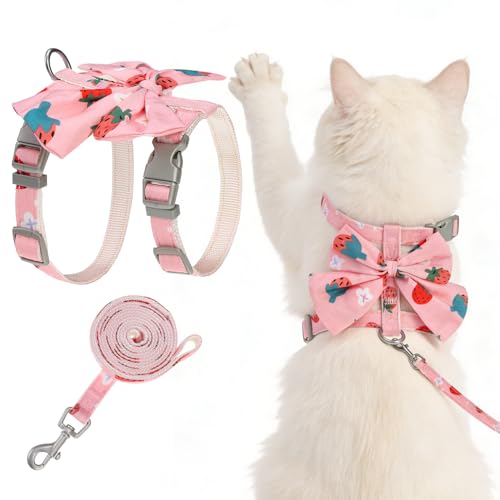 PAWCHIE Cat Harness and Leash Set Escape Proof with Bow Knot, Adjustable Kitten Vest Harness for Outdoor Indoor Use, Light...