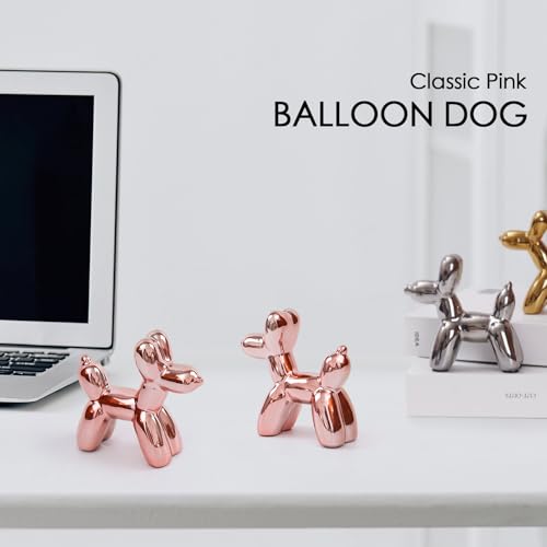 Notakia Cute Ceramics Pink Balloon Dog Statue Crafts Living Room Desktop Decorations,Handmade Modern Small Ceramic Animal ...