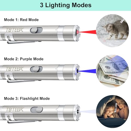 TBTeek Cat Toys, Rechargeable, 3 Light Modes & 5 Fun Patterns, Portable Interactive Kitten Pet Dog Cat Mouse Toy for Fun C...