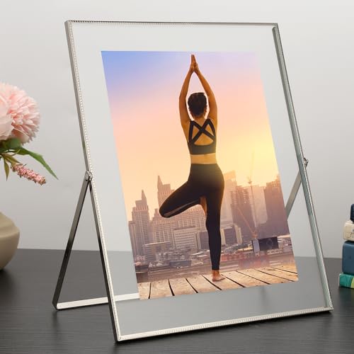 Gold 5x7'' Floating Frame Set of 2, For Photo Sizes (3.5 x5'', 4x 6'' up to 5x7'' ), Beautiful Metal Lace Edge Frames Adju...