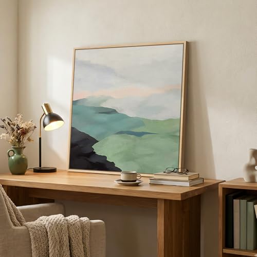Framed Modern Neutral Green Landscape Abstract Wall Art, Square Minimalist Canvas Prints Paintings for Walls, Sage Green N...