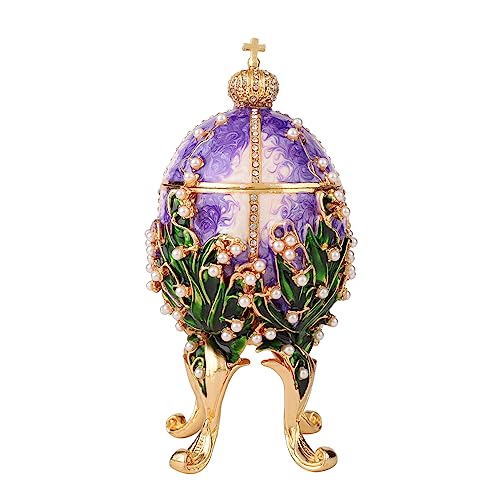 FASSLINO Purple Jewelry Trinket Boxes Easter Egg Enamel Hand-Painted Jewelry Storage Ring Holder Keepsake Box Vintage Coll...