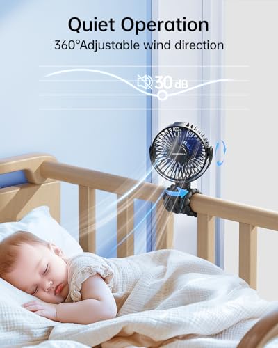 SWEETFULL Portable Stroller Fan with LED Display, 4 Speed Rechargeable Mini Clip On Fan, 360° Rotate Flexible Tripod Bette...