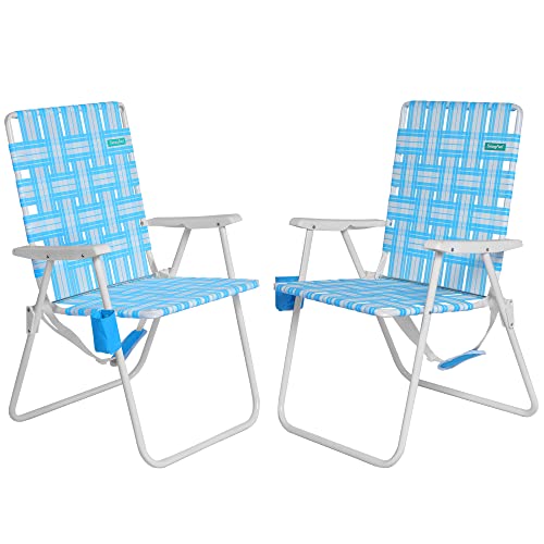 SUNNYFEEL Tall Folding Lawn Beach Chair Lightweight, Portable Sand Chair for Adults Heavy Duty 300 LBS with Cup Holders, F...