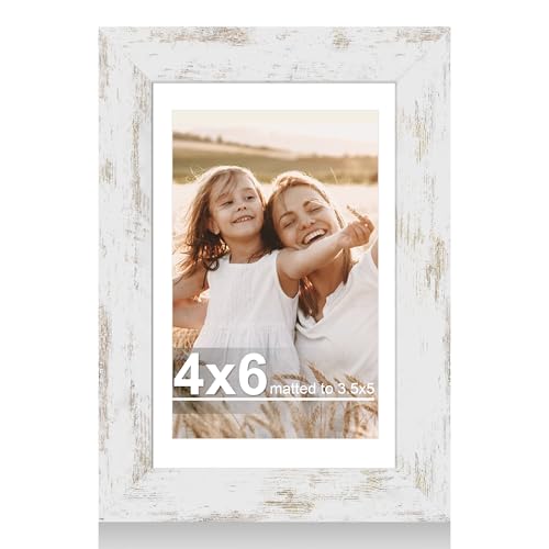 Hongkee 4x6 Picture Frame with Glass, Display Pictures 3.5x5 with Mat or 4 x 6 without Mat - Wall and Tabletop, 4 by 6 Pho...