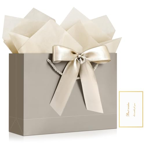 YoungTree Medium Mothers Day Gift Bag with Ribbon and Greeting Card 2 Tissue Papers, Mothers Day Bag, Birthday Gift Bag wi...