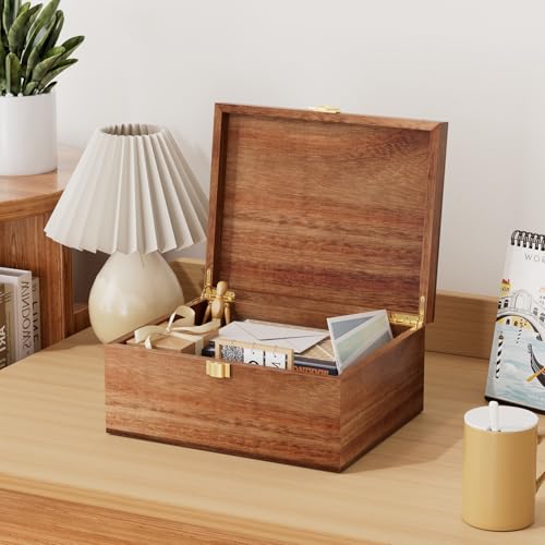 Yaoyiizy Wooden Keepsake Box, Acacia Memory Box with a Hinged Lid, Wooden Storage box, for Picture Letter Time Capsule - W...