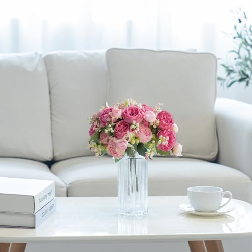 Mkono Peonies Artificial Flowers, Small Silk Flowers for Home Decor Indoor Fake Bouquet Faux Floral Arrangements Dining Ta...