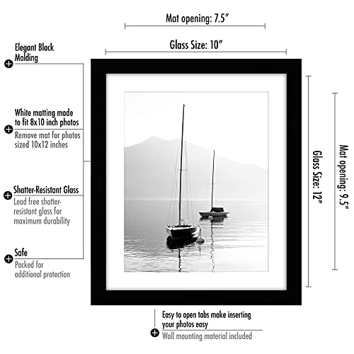 Americanflat 10x12 Picture Frame with Shatter-Resistant Glass - Use as 8x10 Frame with Mat or Display 10x12 Photo Without ...