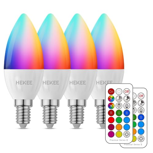 HEKEE E12 LED Candelabra Light Bulbs, Color Changing Candle, C37 B11 40W Incandescent Equivalent, 450 Lumen, RGB + 2700K W...
