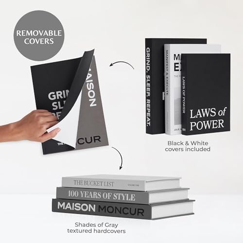Moncur Home Decorative Coffee Table Books Set of 3 Black & White Design Books with Removable Covers and Real Blank Pages f...