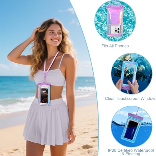Bagstellar Iridescent Beach Tote Bags for Women, Large Zipper Beach Pool Swim Bag with Makeup Bag & Waterproof Phone Pouch...