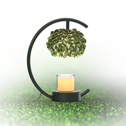Yeuslor Candle Warmer Lamp for Jar Candles with Adjustable Brightness＆Timer，Handcrafted Green Crystal Candle Lamp Luxuriou...
