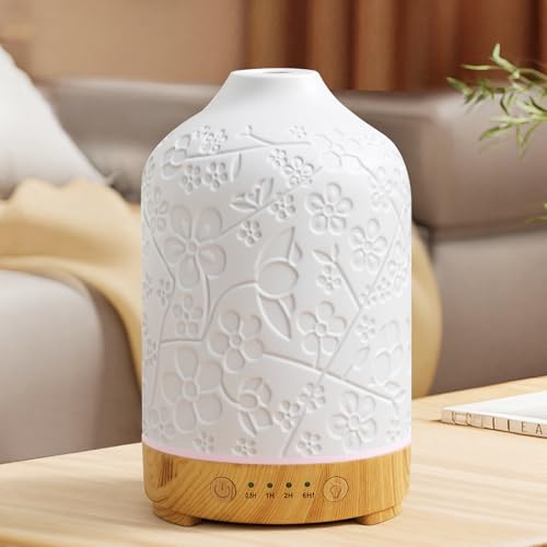 Essential Oil Diffuser Ceramic Diffuser -Aromatherapy Diffuser for Essential Oils with Timer and 7 Colors LED Light Ultras...