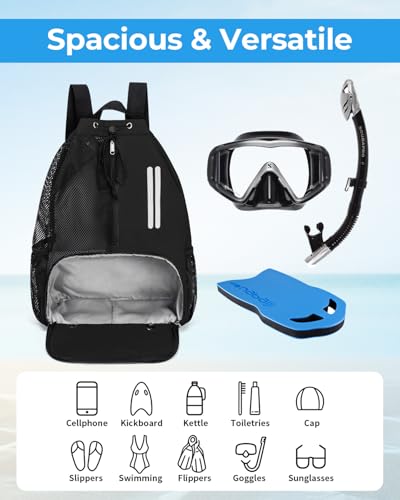 ecosmile Swim Bag Mesh Drawstring Backpack with Shoe Compartment & Wet Pocket Waterproof Beach Backpack Pool Bag for Swimm...