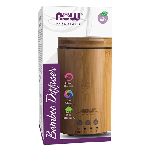 NOW Essential Oils, Ultrasonic Real Bamboo Aromatherapy Oil Diffuser, Extremely Quiet, Heat Free and Easy to Clean, Color ...