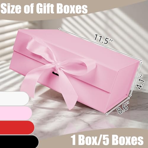 Aimyoo Large Pink Gift Box with Ribbon, 11.5x8.6x4.1 inch Groomsman Proposal Box for Presents with Magnetic Closure Lids, ...