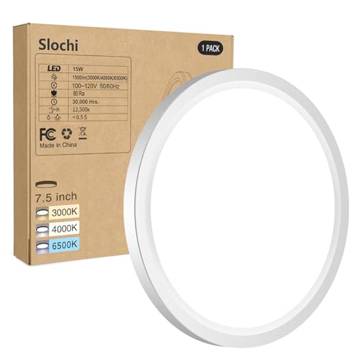 Flush Mount Ceiling Light Fixtures - 3000K-4000K-6500K & 100W Equivalent Flat Led Lights for Room Ceiling,7.5Inch Ultra Th...