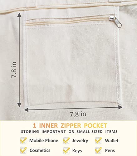 PN.HCNMTFB Canvas Tote Bag, Pockets, Zipper, Durable, Lightweight, Cotton Shopping Cloth Bag, Gifts