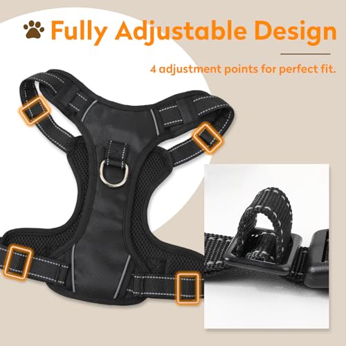 PWOD No Pull Dog Harness with 2 Leash Clips, Reflective Adjustable Soft Padded Vest with Handle, Breathable Oxford No Chok...