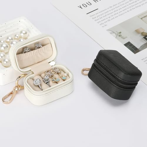 KUKUVR Small Travel Ring Stud Earring Box with Keychain, Mini Wedding Ring Holder Boxes for Multiple Rings, Portable Jewel...