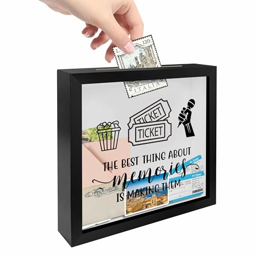 8 x 8 Inch Wooden Shadow Box Frame with Shelves Slot - The Best Thing About Memories is Making Them - Money Savings Bank T...