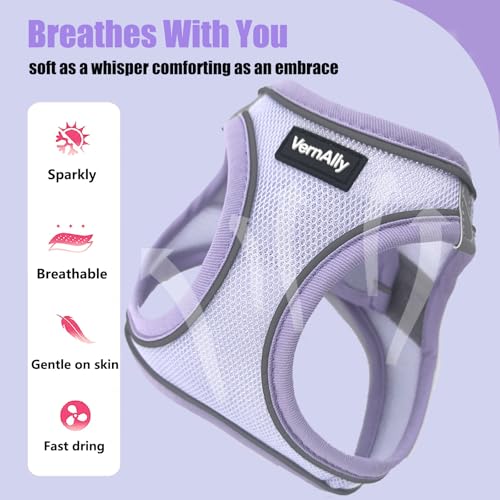 VernAlly Sparkly Dog Harness Small Sized and Leash Set for Small Dogs Cats,Purple S Puppy Harness, Step in Soft Dog Reflec...