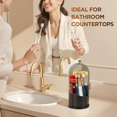 Banafich 3 Slots Toothbrush Holders with Lid, Rotating Concealed Tooth Brush Holders for Bathroom, Countertop Toothbrush H...
