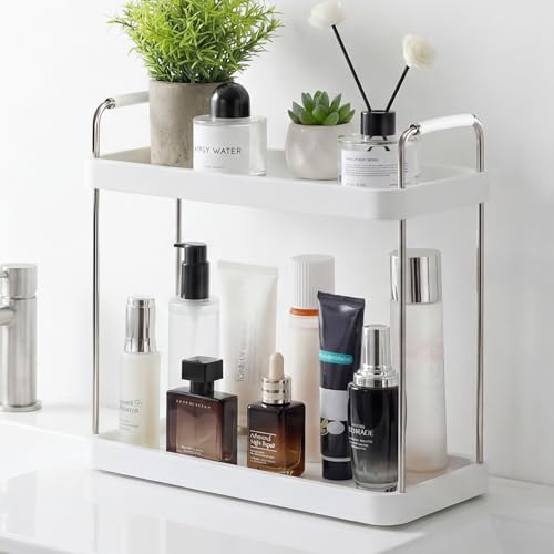 Vtopmart 2-Tier Bathroom Countertop Organizer, Vanity Dresser Counter Tray Shelf for Skincare, Perfume, Makeup, Silver