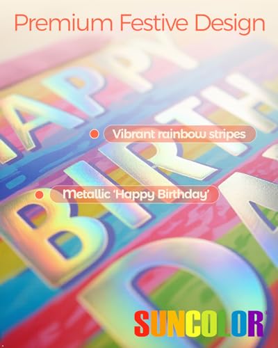 SUNCOLOR Large Happy Birthday Gift Bag with Tissue Paper & Card, 13 x 10.2 x 4.7 Inches Premium Paper Bag for Birthday, Ki...