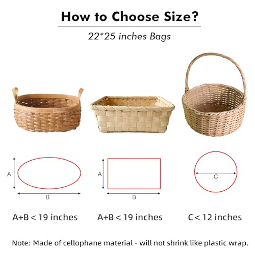 EKAPACKAGING 22x25 Inches 10 Pcs Large Cellophane Bags for Gift Baskets, Plastic Gift Basket Wrapping with Pull Ribbons, C...