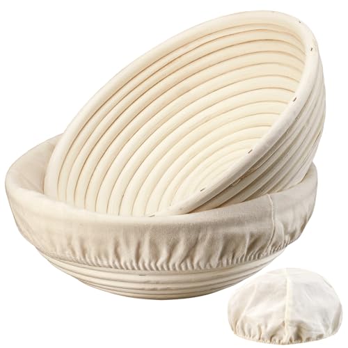 Dimpola Banneton Bread Proofing Basket - 9 inch Banneton Basket Set of 2 Sourdough Proofing Basket Round Proofing Bowls Ha...