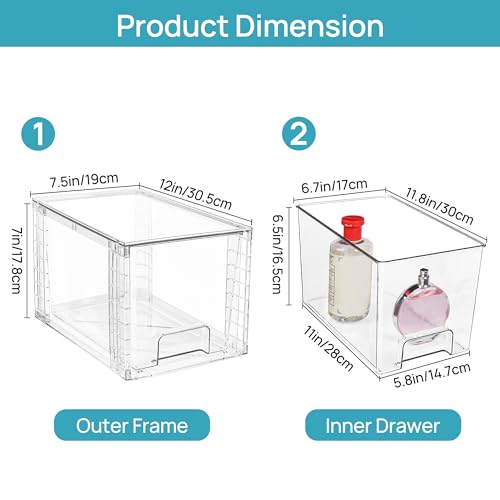 Vtopmart 4 Pack Large Stackable Storage Drawers,Easily Assemble Acrylic Bathroom Closet Undersink Organizers and Storage,P...