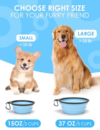 Aonkey Collapsible Dog Bowls with Bottle Carrier, 2 Pack Travel Dog Water Bowl Upgraded Carabiner, One-piece Molded Rim No...